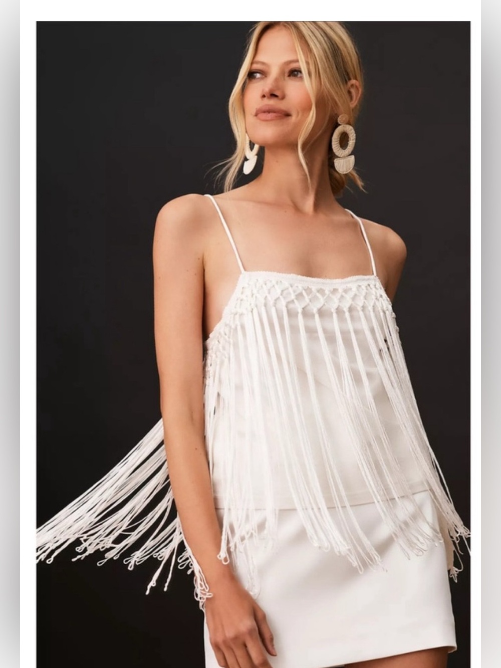 Anthropologie Fringe Spaghetti Strap Top